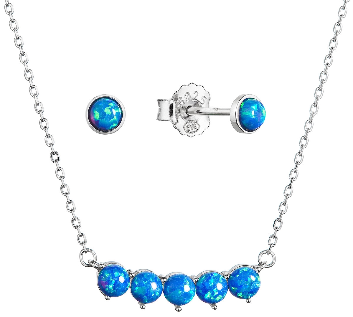 Súprava šperkov so syntetickými opálmi modre okrúhle 19035.3 blue