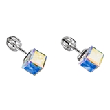 Strieborné náušnice kôstka s krištáľmi Swarovski AB efekt kostička 31030.3