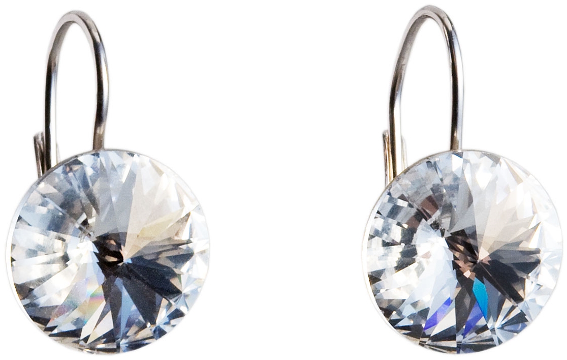 Strieborné náušnice visiace s krištáľmi Swarovski biele okrúhle 31106.1