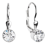 Strieborné náušnice visiace s krištáľmi Swarovski biele okrúhle 31112.1