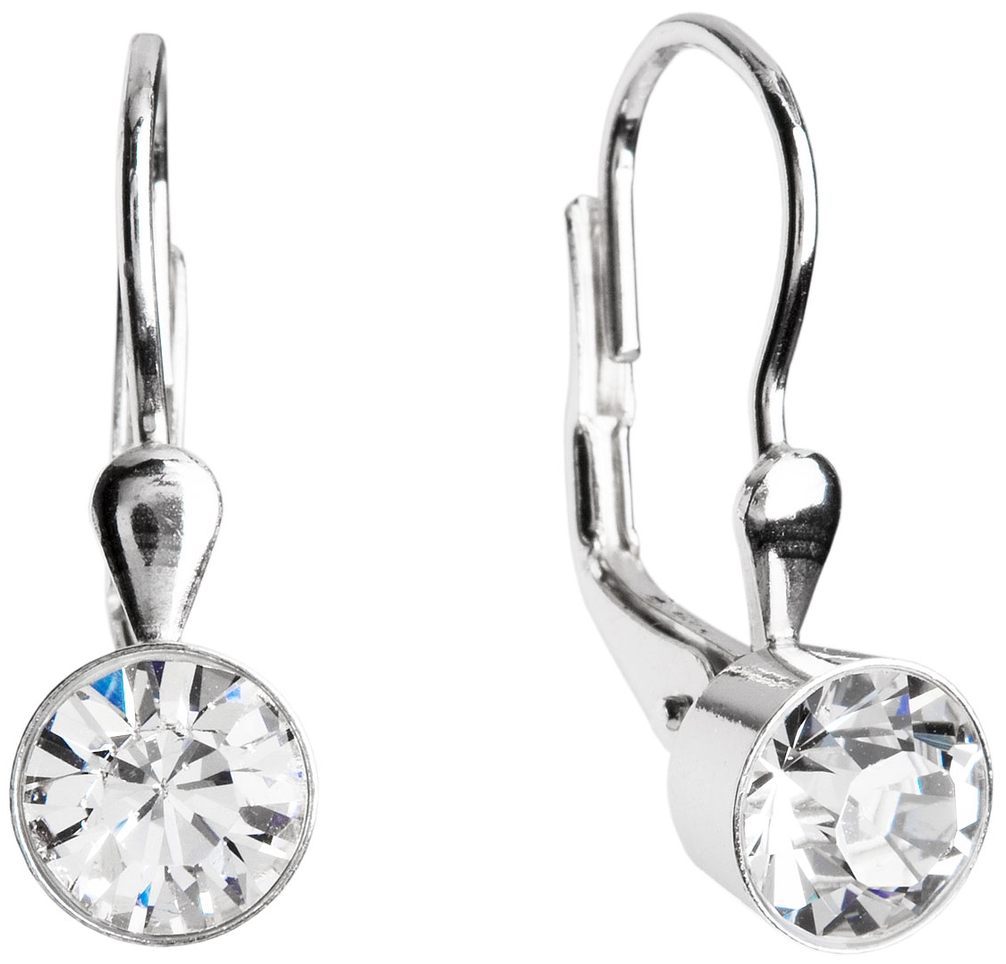 Strieborné náušnice visiace s krištáľmi Swarovski biele okrúhle 31112.1