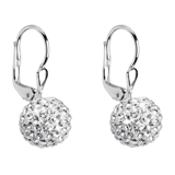 Strieborné náušnice visiace s krištáľmi Swarovski biele guľôčky 31110.1