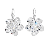 Strieborné náušnice visiace s krištáľmi Swarovski biely kvietok 31130.1