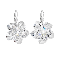 Strieborné náušnice visiace s krištáľmi Swarovski biely kvietok 31130.1