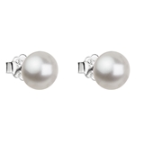 Strieborné náušnice kôstka s perlou Swarovski biele okrúhle 31142.1