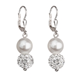Strieborné náušnice visiace s krištáľmi Swarovski biele okrúhle 31155.1