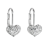 Strieborné náušnice visiace s krištáľmi Swarovski biele srdce 31125.1
