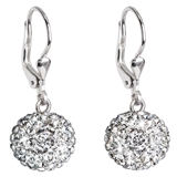 Strieborné náušnice visiace s krištáľmi Swarovski biele okrúhle 31109.1