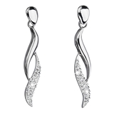 Strieborné náušnice visiace s krištáľmi Swarovski biele vlnky 31162.1