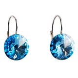 Strieborné náušnice visiace s krištáľmi Swarovski modré okrúhle 31106.3 aquamarine
