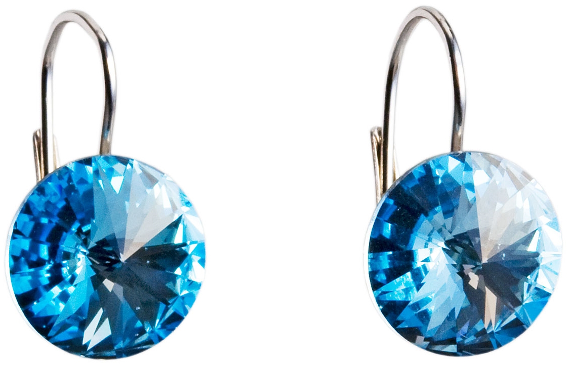 Strieborné náušnice visiace s krištáľmi Swarovski modré okrúhle 31106.3 aquamarine