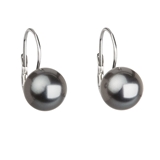 Strieborné náušnice visiace s perlou Swarovski sivé okrúhle 31143.3 grey