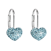 Strieborné náušnice visiace s krištáľmi Swarovski modré srdce 31125.3