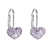 Strieborné náušnice visiace s krištáľmi Swarovski fialové srdce 31125.3