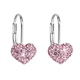 Strieborné náušnice visiace s krištáľmi Swarovski ružové srdce 31125.3
