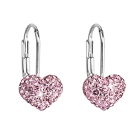 Strieborné náušnice visiace s krištáľmi Swarovski ružové srdce 31125.3