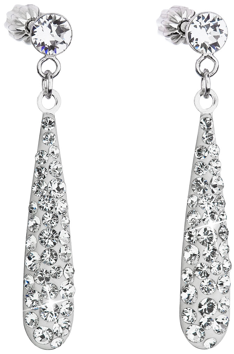 Strieborné náušnice visiace s krištáľmi Swarovski biela slza 31163.1