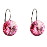 Strieborné náušnice visiace s krištáľmi Swarovski ružové okrúhle 31106.3