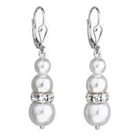 Strieborné náušnice visiace s krištáľmi Swarovski biele okrúhle 31150.1