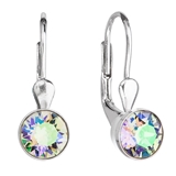 Strieborné náušnice visiace s krištáľmi Swarovski zelené okrúhle 31112.5