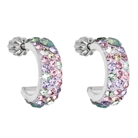 Strieborné náušnice kruhy s krištáľmi Swarovski mix farieb polkruh 31118.3 Sakura