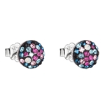 Strieborné náušnice kôstka s krištáľmi Swarovski mix farieb okrúhle 31136.4 galaxy