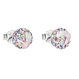 Strieborné náušnice kôstka s krištáľmi Swarovski ružové okrúhle 31136.3