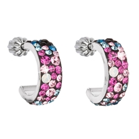 Strieborné náušnice kruhy s krištáľmi Swarovski mix farieb polkruh 31118.4 Galaxy