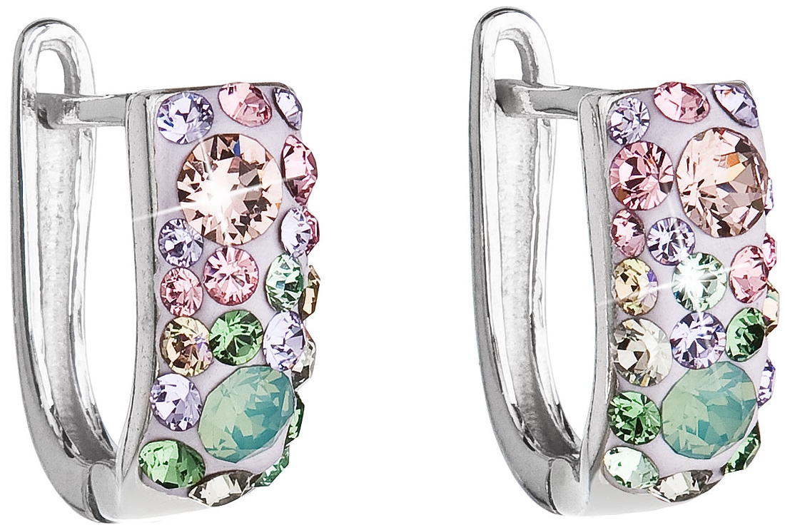 Strieborné náušnice visiace s krištáľmi Swarovski mix farieb polkruh 31123.3 sakura