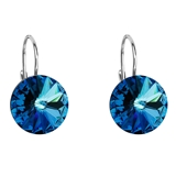 Strieborné náušnice visiace s krištáľmi Swarovski modré okrúhle 31106.5