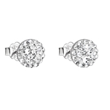 Strieborné náušnice kôstka s krištáľmi Swarovski biele okrúhle 31136.1