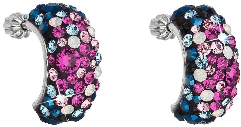 Strieborné náušnice visiace s krištáľmi Swarovski mix farieb polkruh 31164.5