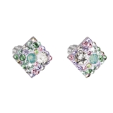 Strieborné náušnice kocky s krištáľmi Swarovski mix farieb kosoštvorec 31169.3 sakura
