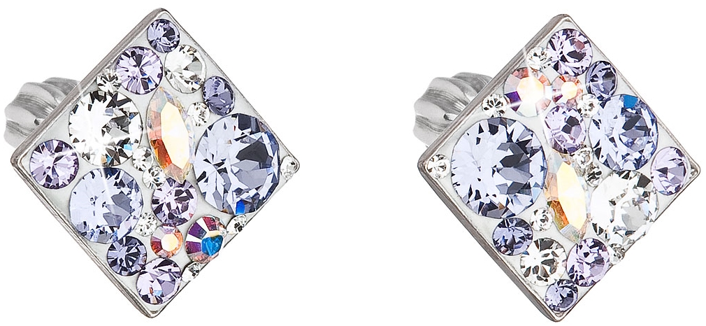 Strieborné náušnice kôstka s krištáľmi Swarovski fialový kosoštvorec 31169.3