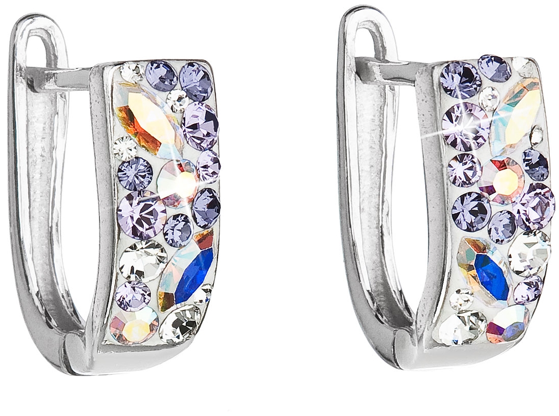 Strieborné náušnice visiace s krištáľmi Swarovski fialový polkruh 31123.3 violet