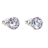 Strieborné náušnice kôstka s krištáľmi Swarovski fialové okrúhle 31136.3