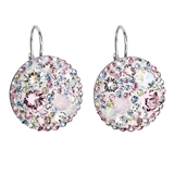 Strieborné náušnice visiace s krištáľmi Swarovski ružové okrúhle 31161.3