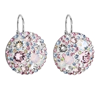 Strieborné náušnice visiace s krištáľmi Swarovski ružové okrúhle 31161.3