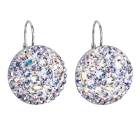 Strieborné náušnice visiace s krištáľmi Swarovski fialové okrúhle 31161.3 violet