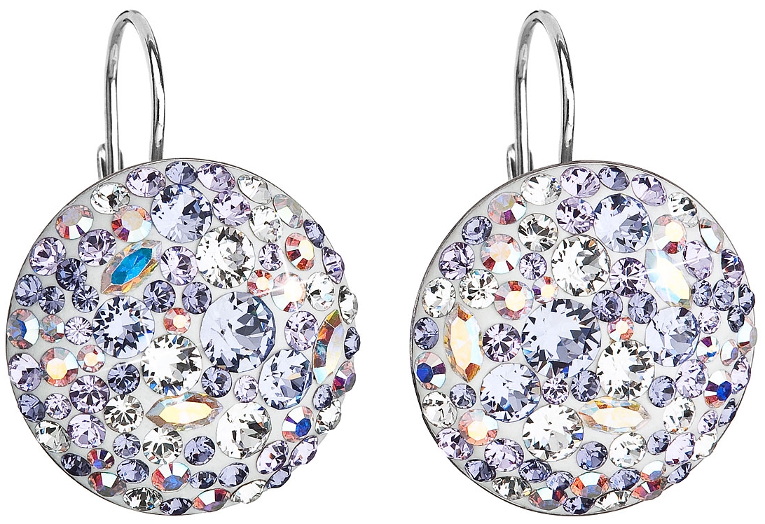 Strieborné náušnice visiace s krištáľmi Swarovski fialové okrúhle 31161.3 violet