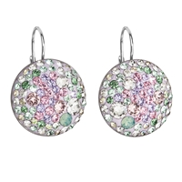 Strieborné náušnice visiace s krištáľmi Swarovski mix farieb okrúhle 31161.3 sakura
