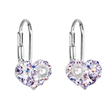 Strieborné náušnice visiace s krištáľmi Swarovski fialové srdce 31125.9