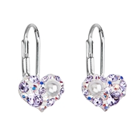 Strieborné náušnice visiace s krištáľmi Swarovski fialové srdce 31125.9