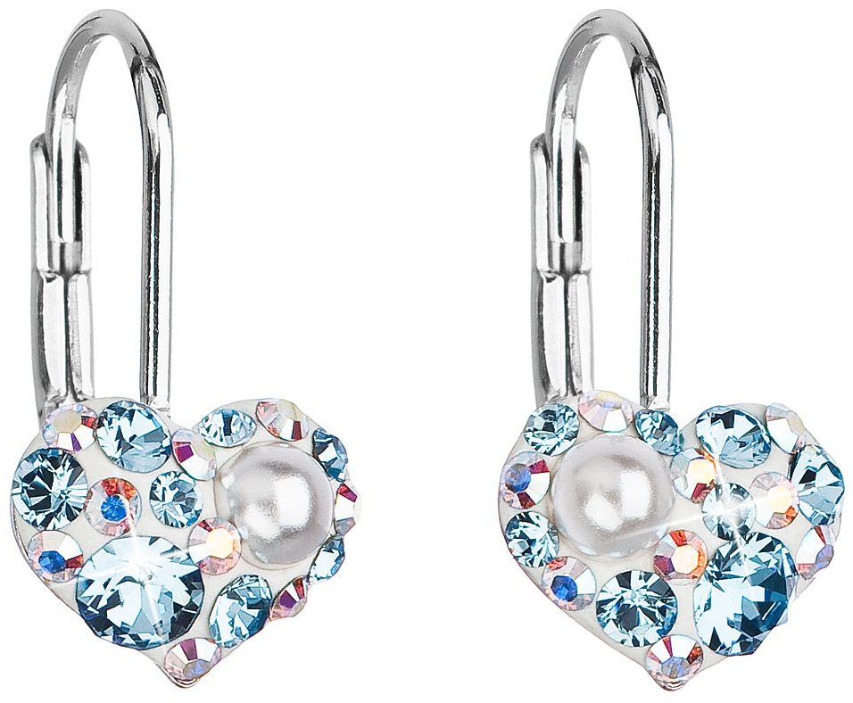 Strieborné náušnice visiace s krištáľmi Swarovski modré srdce 31125.9