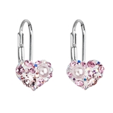 Strieborné náušnice visiace s krištáľmi Swarovski ružové srdce 31125.9