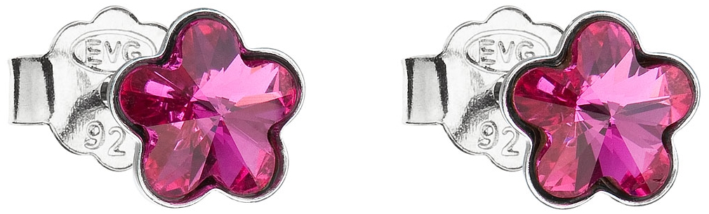 Strieborné náušnice kôstka s krištáľmi Swarovski ružová kytička 31080.3 fuchsia
