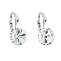 Strieborné náušnice visiace s krištáľmi Swarovski biele okrúhle 31229.1