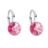 Strieborné náušnice visiace s krištáľmi Swarovski ružovej okrúhle 31229.3