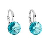 Strieborné náušnice visiace s krištáľmi Swarovski modré okrúhle 31229.3 light turquoise