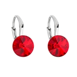 Strieborné náušnice visiace s krištáľmi Swarovski červenej okrúhle 31229.3